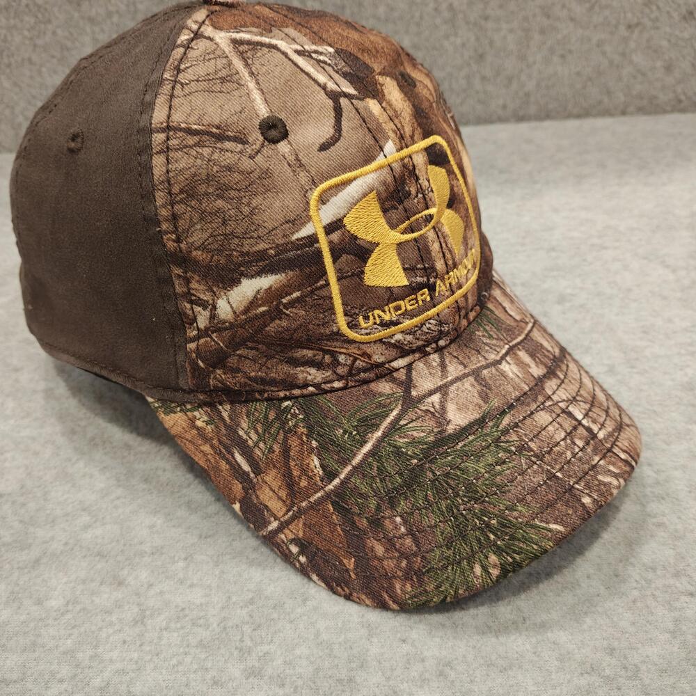 Under Armour Realtree Hat Cap Fitted Mens L Brown Camo Stretch Logo Hunting